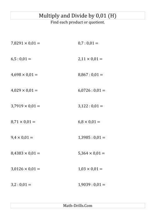 The Multiplying and Dividing Decimals by 0,01 (H) Math Worksheet