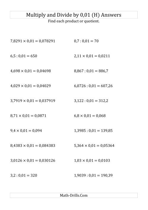 The Multiplying and Dividing Decimals by 0,01 (H) Math Worksheet Page 2