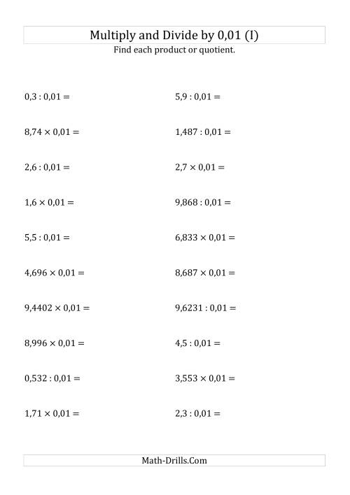 The Multiplying and Dividing Decimals by 0,01 (I) Math Worksheet