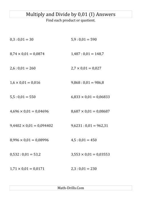 The Multiplying and Dividing Decimals by 0,01 (I) Math Worksheet Page 2