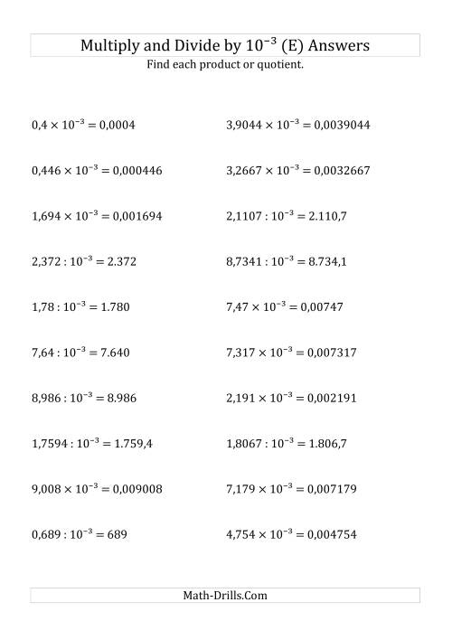 The Multiplying and Dividing Decimals by 10<sup>-3</sup> (E) Math Worksheet Page 2