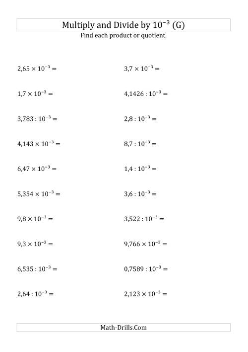 The Multiplying and Dividing Decimals by 10<sup>-3</sup> (G) Math Worksheet