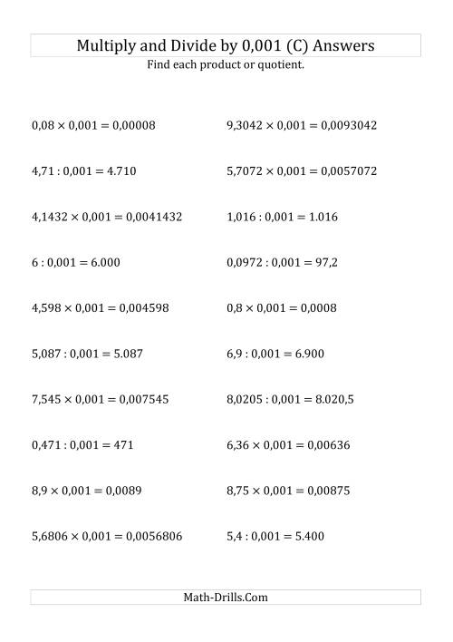 The Multiplying and Dividing Decimals by 0,001 (C) Math Worksheet Page 2