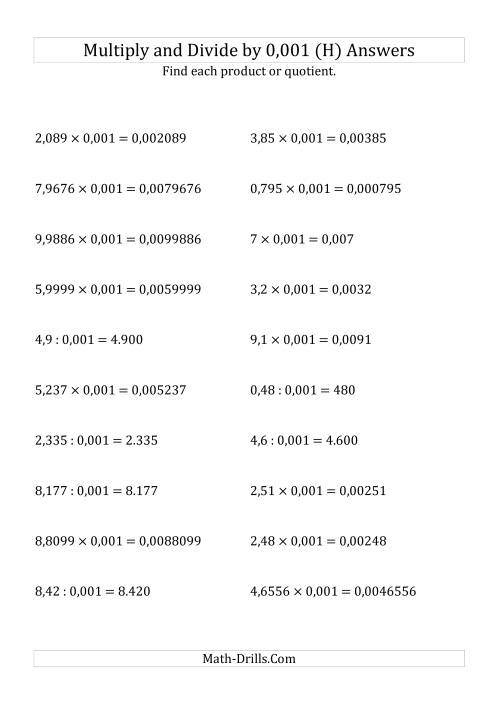 The Multiplying and Dividing Decimals by 0,001 (H) Math Worksheet Page 2