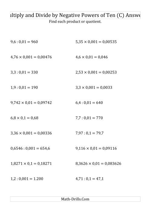 The Multiplying and Dividing Decimals by Negative Powers of Ten (Standard Form) (C) Math Worksheet Page 2