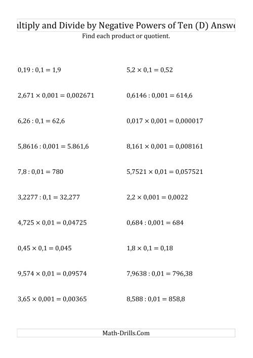 The Multiplying and Dividing Decimals by Negative Powers of Ten (Standard Form) (D) Math Worksheet Page 2
