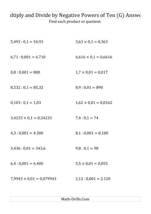 The Multiplying and Dividing Decimals by Negative Powers of Ten (Standard Form) (G) Math Worksheet Page 2