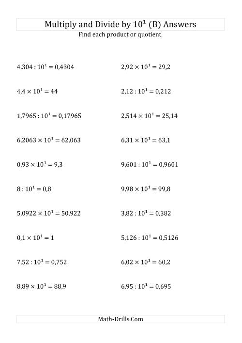 The Multiplying and Dividing Decimals by 10<sup>1</sup> (B) Math Worksheet Page 2