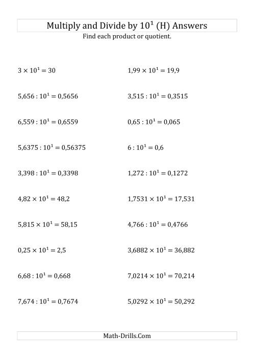 The Multiplying and Dividing Decimals by 10<sup>1</sup> (H) Math Worksheet Page 2