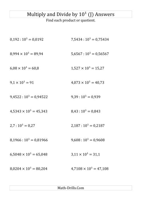 The Multiplying and Dividing Decimals by 10<sup>1</sup> (J) Math Worksheet Page 2