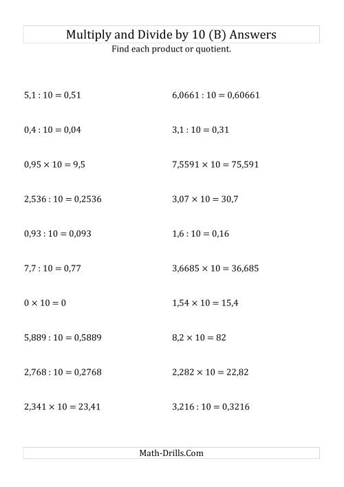 The Multiplying and Dividing Decimals by 10 (B) Math Worksheet Page 2