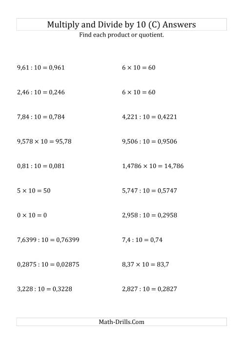 The Multiplying and Dividing Decimals by 10 (C) Math Worksheet Page 2