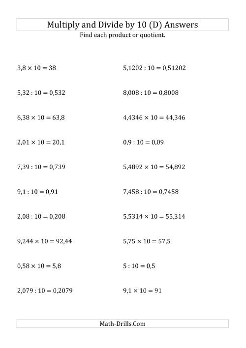 The Multiplying and Dividing Decimals by 10 (D) Math Worksheet Page 2