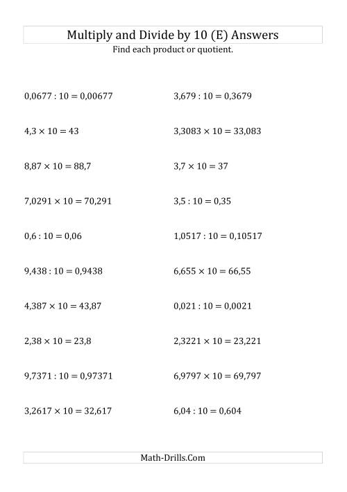 The Multiplying and Dividing Decimals by 10 (E) Math Worksheet Page 2
