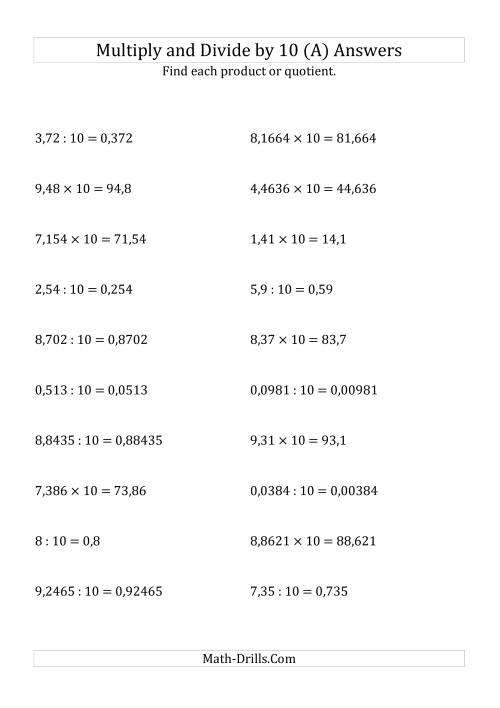 The Multiplying and Dividing Decimals by 10 (All) Math Worksheet Page 2
