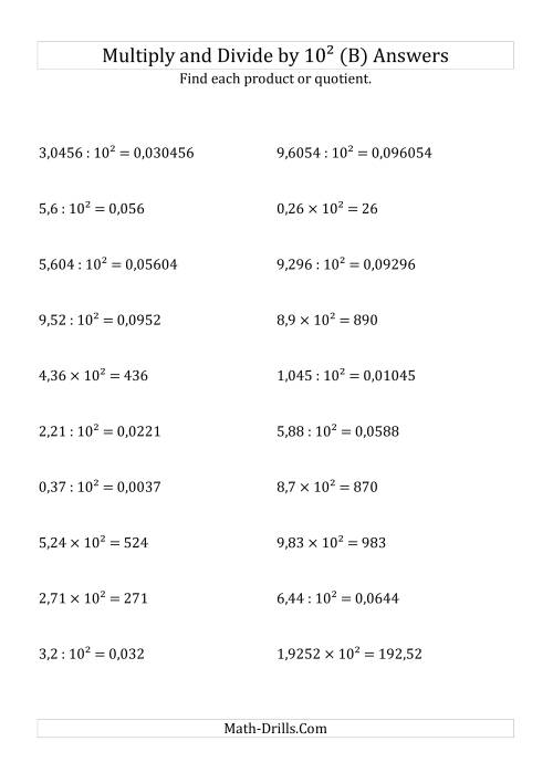 The Multiplying and Dividing Decimals by 10<sup>2</sup> (B) Math Worksheet Page 2