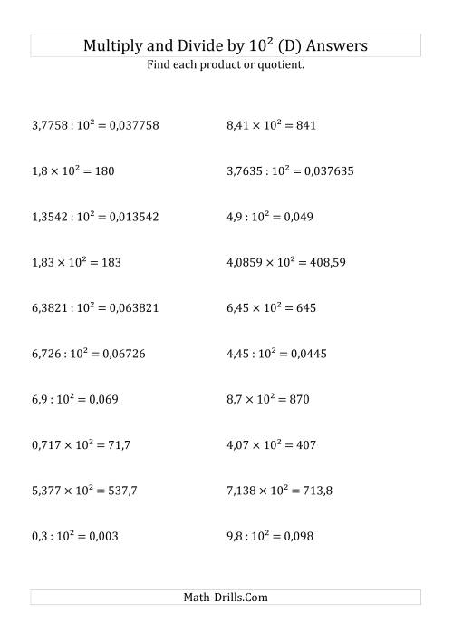 The Multiplying and Dividing Decimals by 10<sup>2</sup> (D) Math Worksheet Page 2