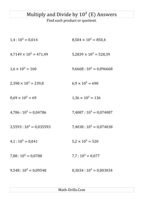 The Multiplying and Dividing Decimals by 10<sup>2</sup> (E) Math Worksheet Page 2