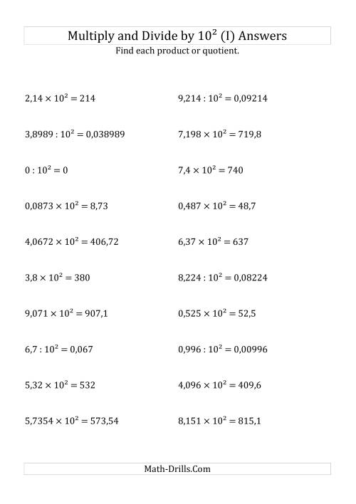 The Multiplying and Dividing Decimals by 10<sup>2</sup> (I) Math Worksheet Page 2