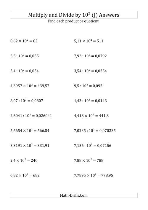 The Multiplying and Dividing Decimals by 10<sup>2</sup> (J) Math Worksheet Page 2