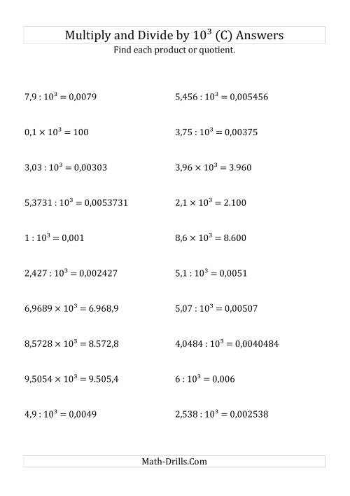 The Multiplying and Dividing Decimals by 10<sup>3</sup> (C) Math Worksheet Page 2