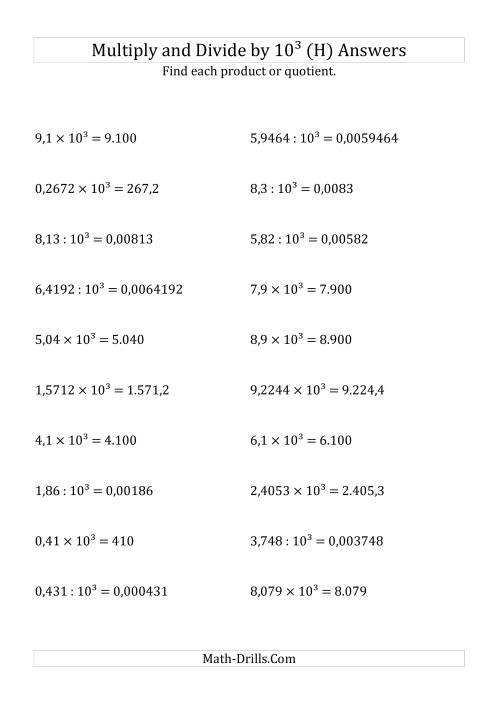 The Multiplying and Dividing Decimals by 10<sup>3</sup> (H) Math Worksheet Page 2