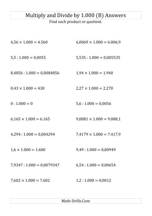 The Multiplying and Dividing Decimals by 1.000 (B) Math Worksheet Page 2