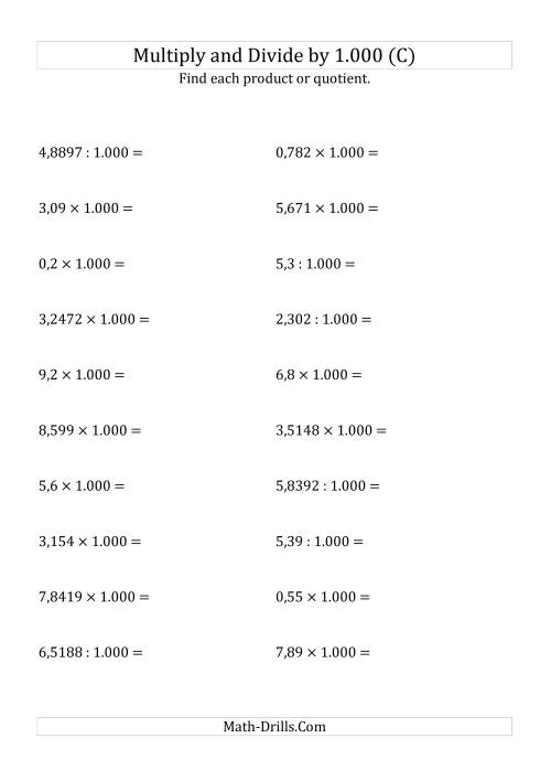 The Multiplying and Dividing Decimals by 1.000 (C) Math Worksheet