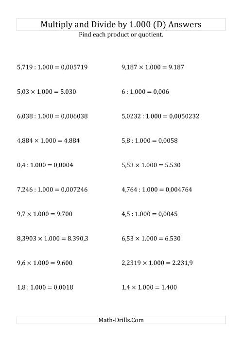 The Multiplying and Dividing Decimals by 1.000 (D) Math Worksheet Page 2