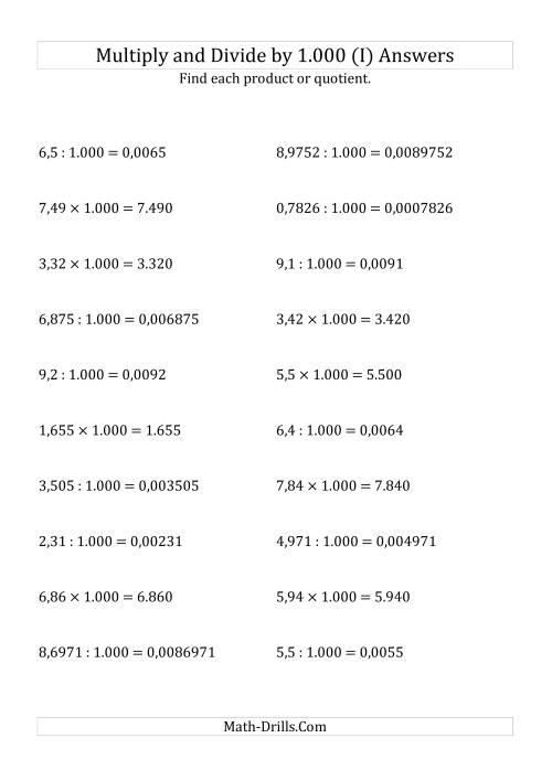 The Multiplying and Dividing Decimals by 1.000 (I) Math Worksheet Page 2