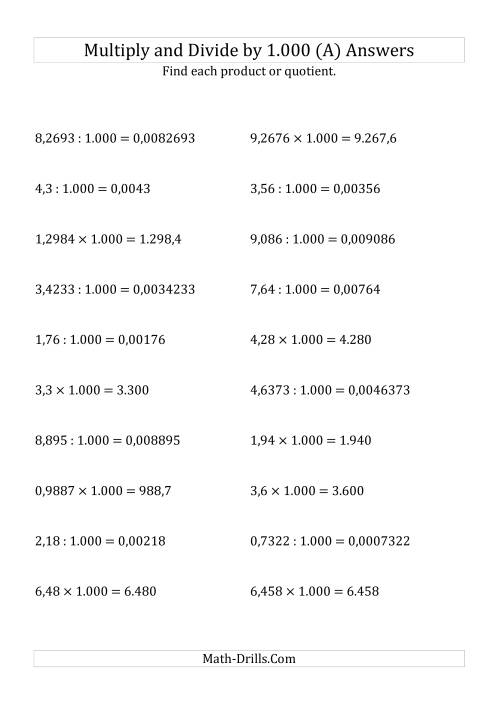 The Multiplying and Dividing Decimals by 1.000 (All) Math Worksheet Page 2