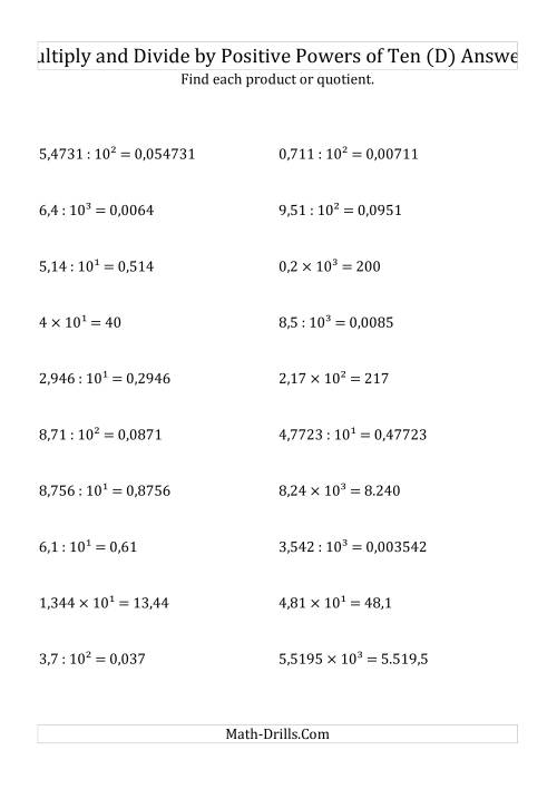 The Multiplying and Dividing Decimals by Positive Powers of Ten (Exponent Form) (D) Math Worksheet Page 2