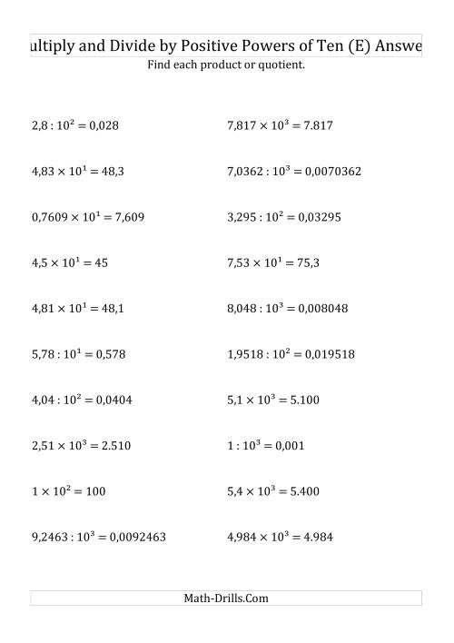 The Multiplying and Dividing Decimals by Positive Powers of Ten (Exponent Form) (E) Math Worksheet Page 2