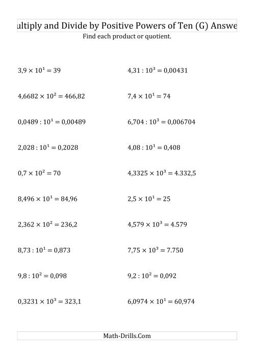 The Multiplying and Dividing Decimals by Positive Powers of Ten (Exponent Form) (G) Math Worksheet Page 2