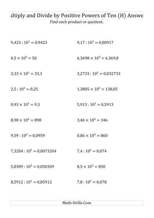 The Multiplying and Dividing Decimals by Positive Powers of Ten (Exponent Form) (H) Math Worksheet Page 2