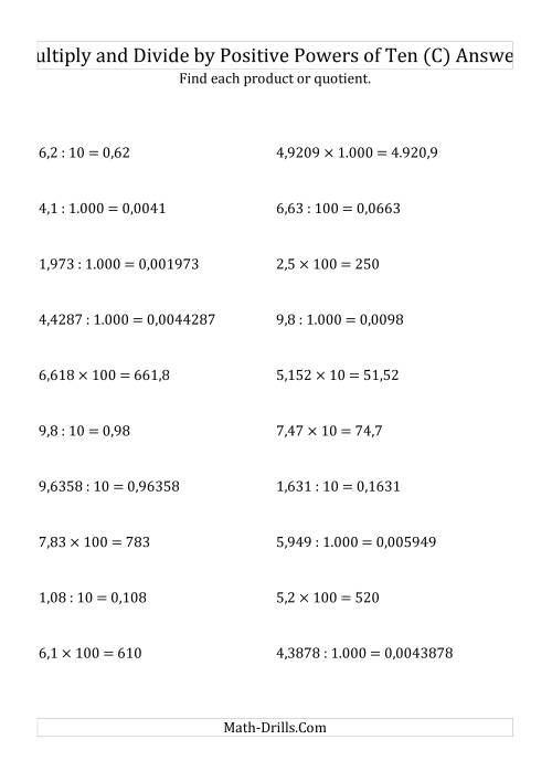 The Multiplying and Dividing Decimals by Positive Powers of Ten (Standard Form) (C) Math Worksheet Page 2