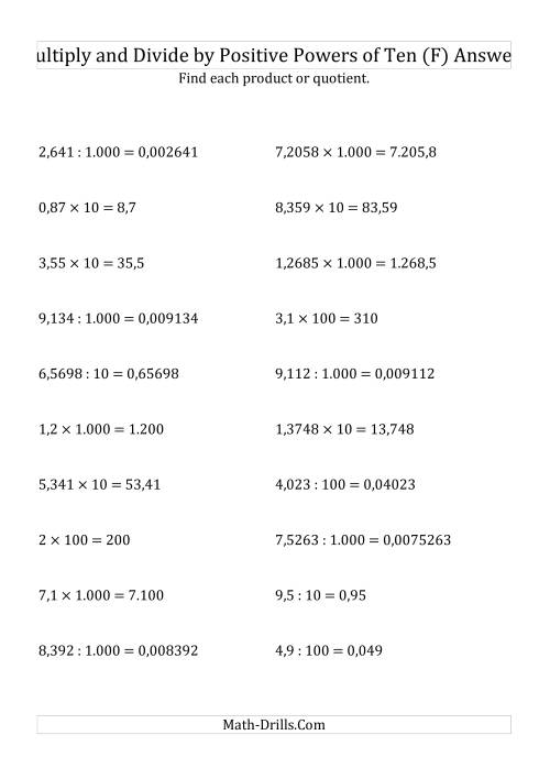 The Multiplying and Dividing Decimals by Positive Powers of Ten (Standard Form) (F) Math Worksheet Page 2