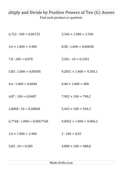 The Multiplying and Dividing Decimals by Positive Powers of Ten (Standard Form) (G) Math Worksheet Page 2