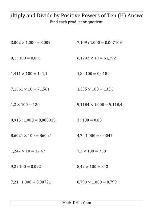 The Multiplying and Dividing Decimals by Positive Powers of Ten (Standard Form) (H) Math Worksheet Page 2