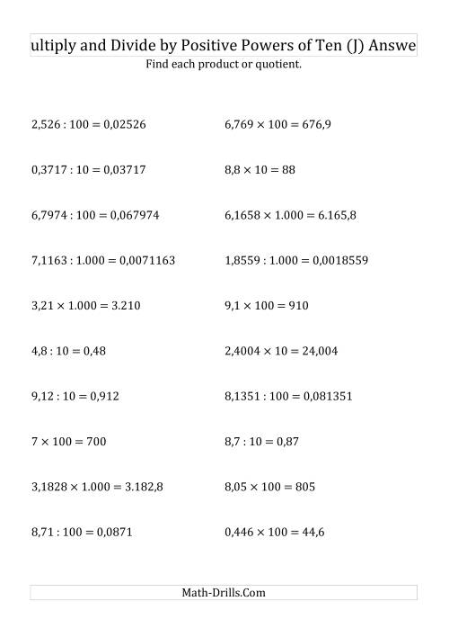 The Multiplying and Dividing Decimals by Positive Powers of Ten (Standard Form) (J) Math Worksheet Page 2