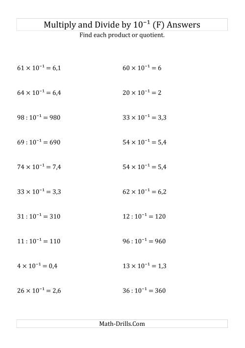 The Multiplying and Dividing Whole Numbers by 10<sup>-1</sup> (F) Math Worksheet Page 2