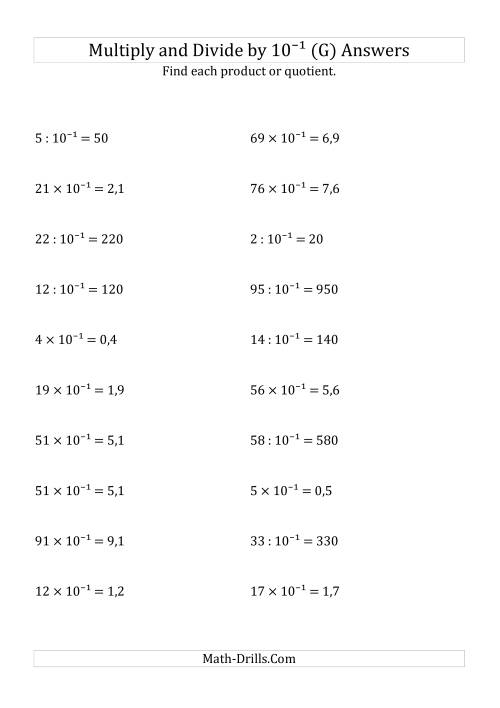 The Multiplying and Dividing Whole Numbers by 10<sup>-1</sup> (G) Math Worksheet Page 2