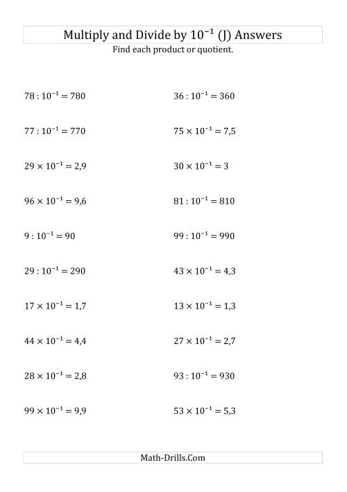 The Multiplying and Dividing Whole Numbers by 10<sup>-1</sup> (J) Math Worksheet Page 2