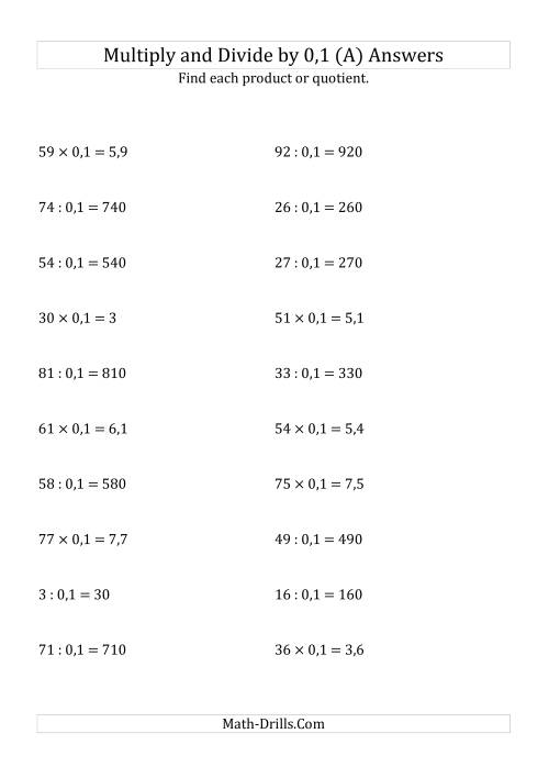 The Multiplying and Dividing Whole Numbers by 0,1 (A) Math Worksheet Page 2