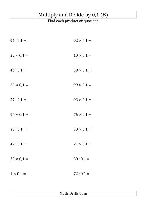 The Multiplying and Dividing Whole Numbers by 0,1 (B) Math Worksheet