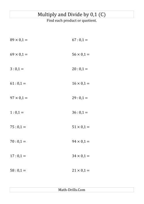 The Multiplying and Dividing Whole Numbers by 0,1 (C) Math Worksheet