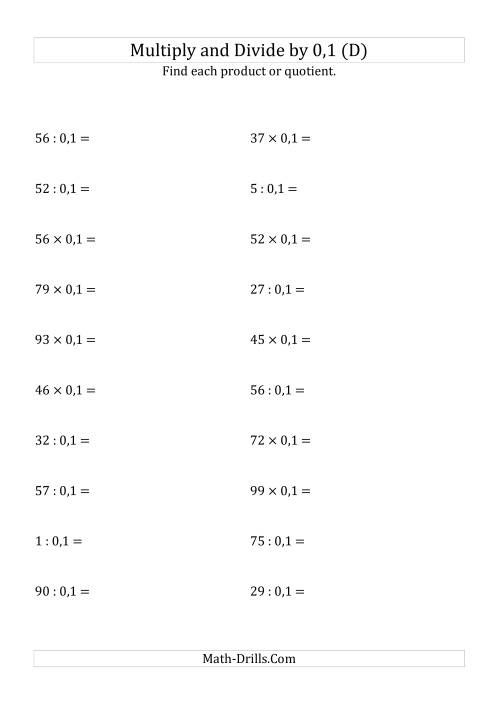 The Multiplying and Dividing Whole Numbers by 0,1 (D) Math Worksheet