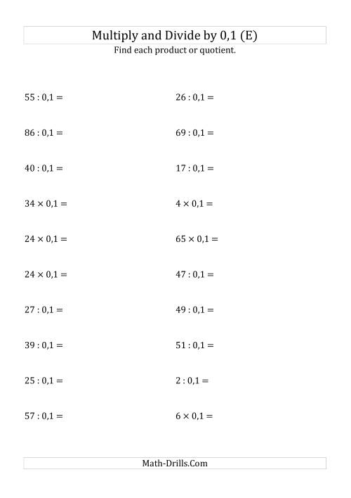 The Multiplying and Dividing Whole Numbers by 0,1 (E) Math Worksheet