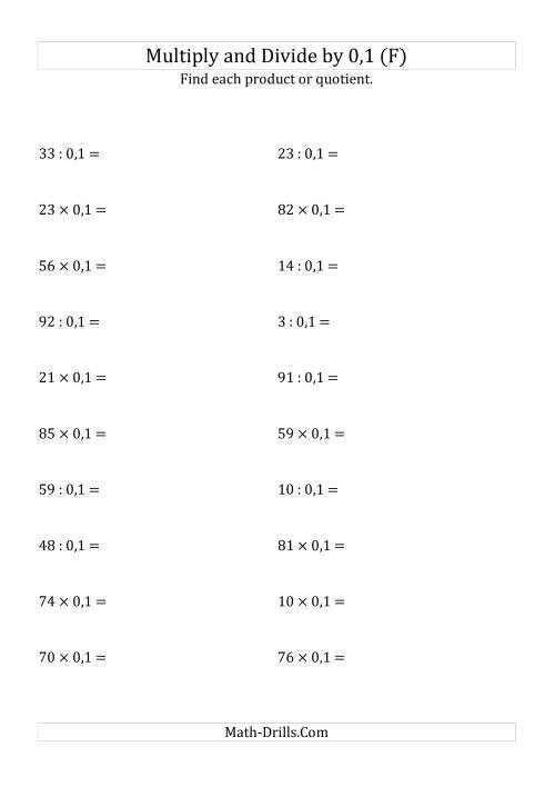 The Multiplying and Dividing Whole Numbers by 0,1 (F) Math Worksheet