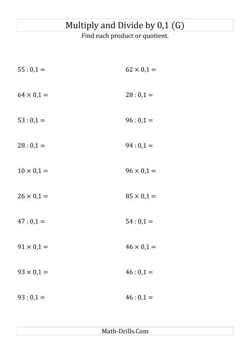 The Multiplying and Dividing Whole Numbers by 0,1 (G) Math Worksheet